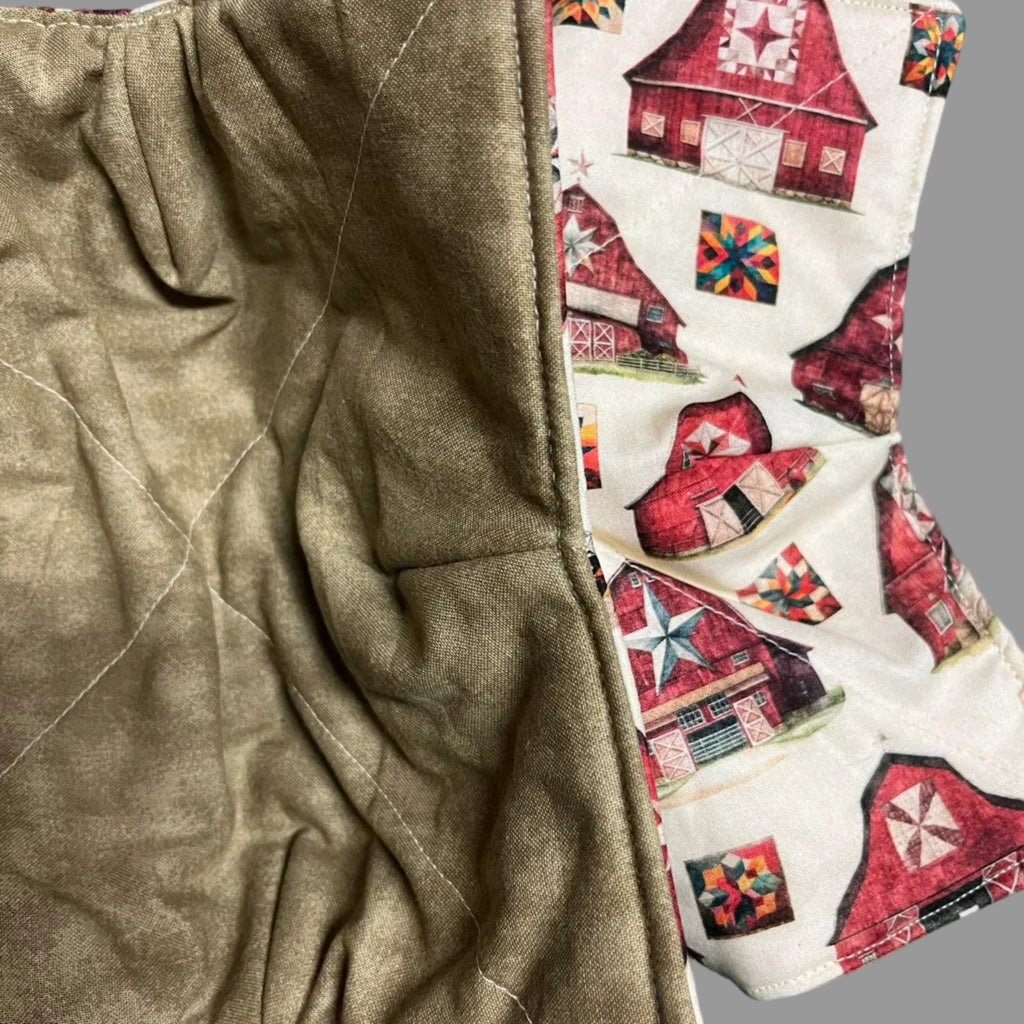 Two Bowl Cozies red barn print