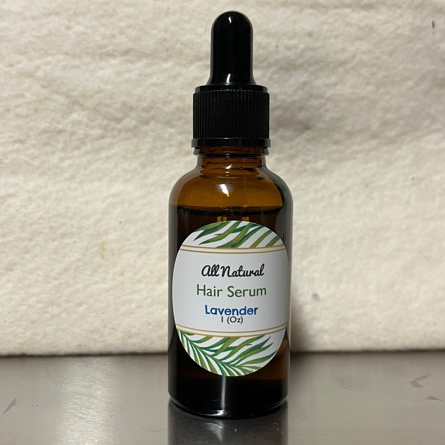 All Natural Hair Lavender Hair Serum in dark dropper bottle