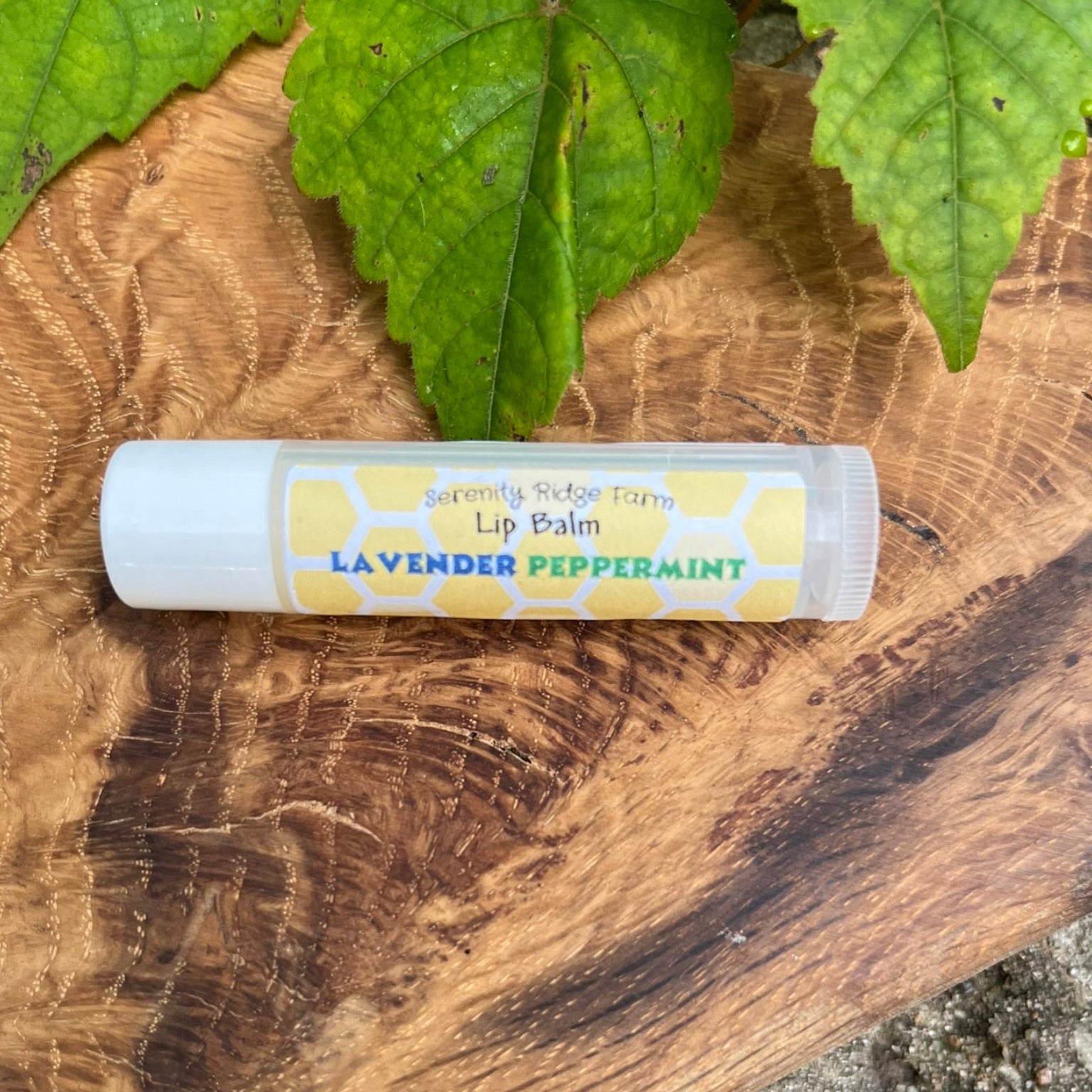 Lavender Peppermint lip Balm on a board